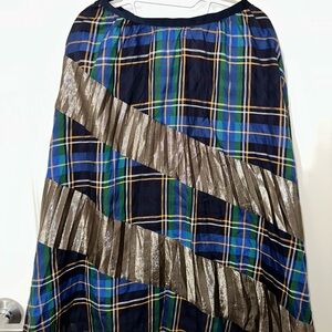Tanya Taylor Blue Plaid Skirt with Metallic Stripes